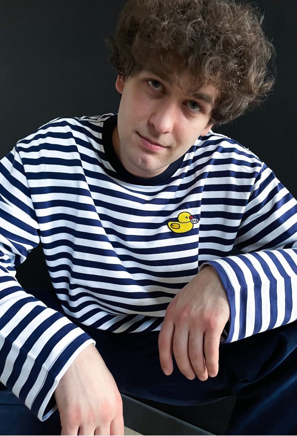 STRIPED LONG-SLEEVE T-SHIRT WITH БЛЯDUCK EMBROIDERY