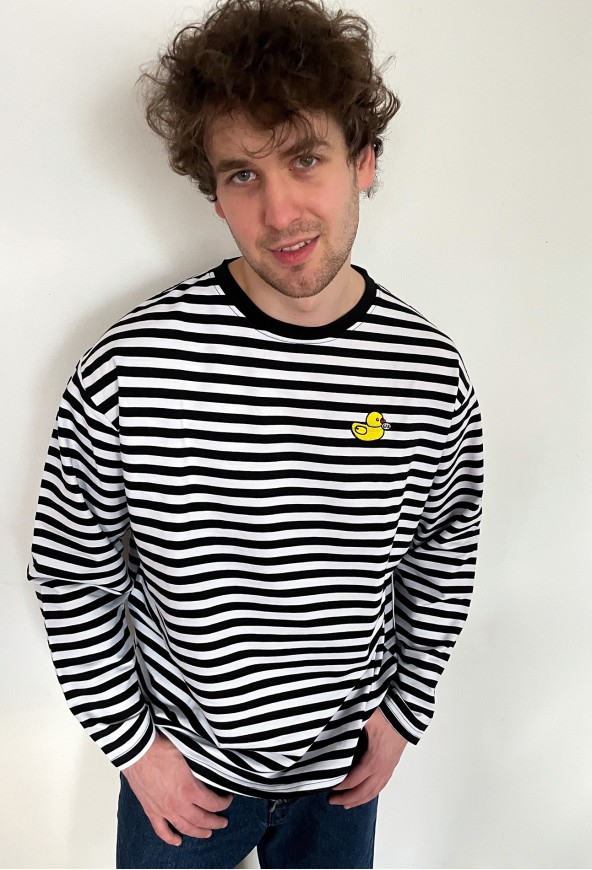 STRIPED LONG-SLEEVE T-SHIRT WITH БЛЯDUCK EMBROIDERY